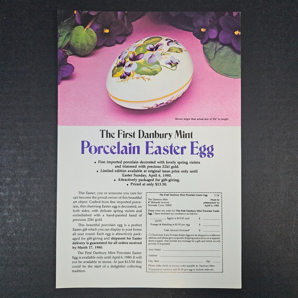 1980 First Danbury Mint Porcelain Easter Egg Vintage Print Ad Norwalk CT Limited